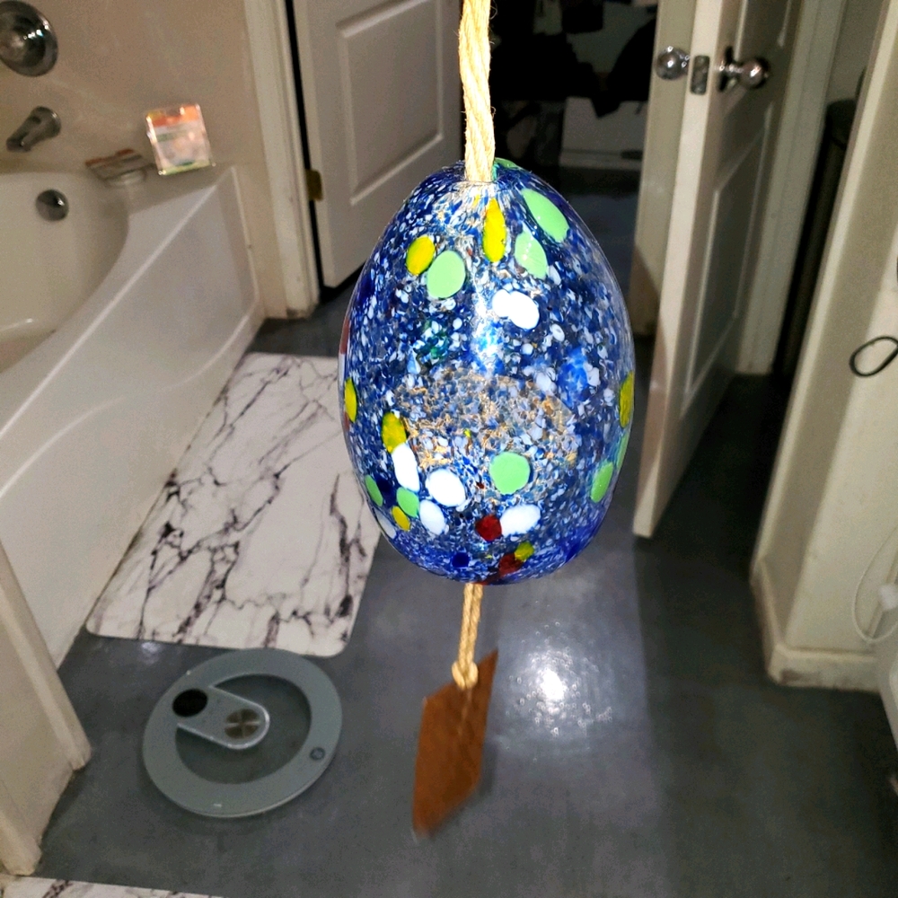 Cobalt speckled Blown glass windchime